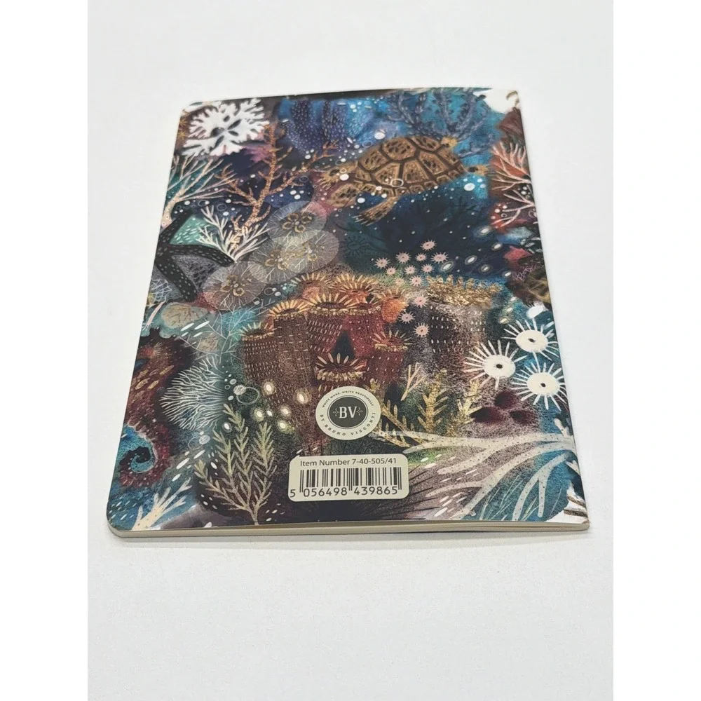 Bruno Visconti Lined Notebook Underwater Coral Reef Gold Foil Seahorse Turtle